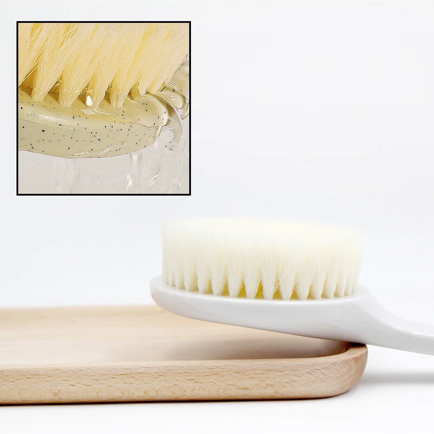 Long handle soft bristle brush for exfoliating and massage. Long handle soft bristle brush for exfoliating and massage.